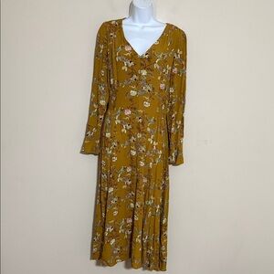 A loves A Floral Mustard Long Sleeve Dress midi M boho festival casual office